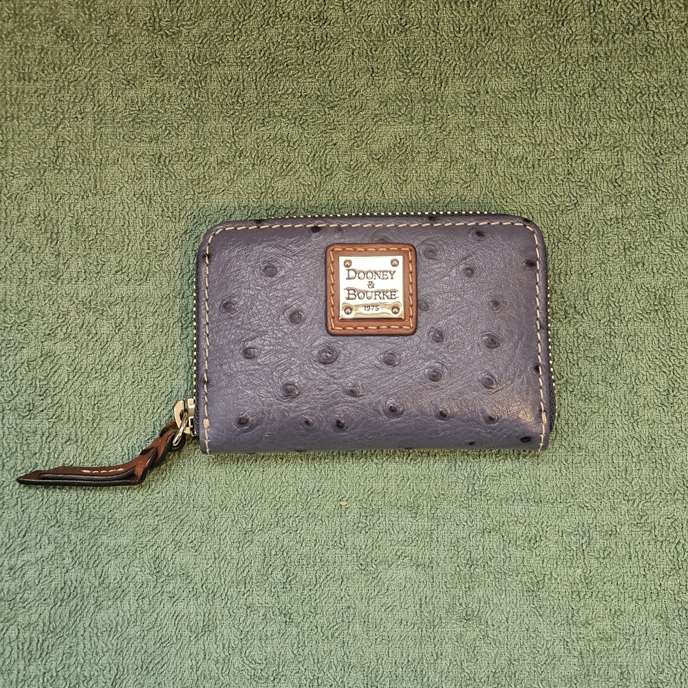Dooney & Bourke Steel Blue Ostrich Print Leather Card Case